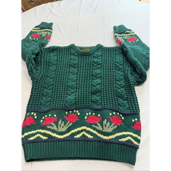 Eddie Bauer Vintage Green Sweater Floral Size Medium - Picture 5 of 7